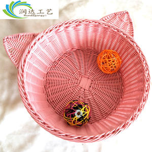 Lit rond pour animaux de compagnie Bobai, rose et blanc, tissé, respirant, pour petits chiens et chats, panier en rotin, meuble - Product Image 2