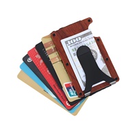 Dompet DYL Vintage untuk Pria Tempat Kartu Kredit Penjepit Uang & Tali Uang Tunai Tipis RFID Pola Kreatif Kayu Alami