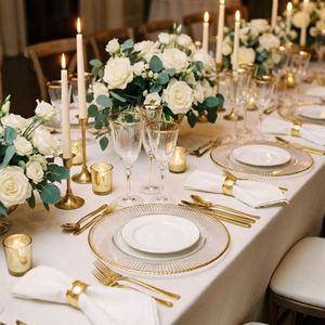 Assiettes de présentation en acrylique dorées de 13 pouces avec bordure dorée, style américain, pour mariage, dîner, fête, décoration de table - Product Image 2