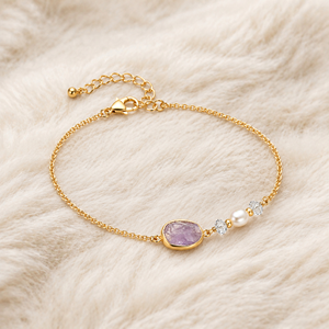 Wholesale Oval Raw Amethyst <b>Pearl</b> Gold Plated Stainless Steel Thin Chain <b>Bracelet</b> Romantic <b>Women</b> Daily Wear Jewelry Customizable - Product Image 2