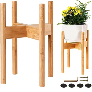 Bamboo Plant Stand With Adjustable Fits 8 10 And 12 Inch Pots