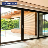 Portes coulissantes RICHOCEAN 16 x 10 à 4 panneaux avec verrouillage de sécurité, isolation acoustique en aluminium, ouverture latérale