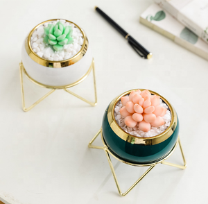 <span class=keywords><strong>Mini</strong></span> <span class=keywords><strong>pot</strong></span> de fleurs en céramique de porcelaine pour plantes succulentes, décoration de jardin intérieur/extérieur, avec support géométrique en métal doré et drainage - Product Image 6