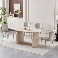 Table de salle à manger de luxe moderne en bois ovale extensible pour 6 à 8 personnes avec 4 chaises