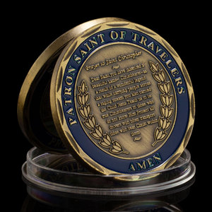 Chất lượng cao <span class=keywords><strong>ST</strong></span> <span class=keywords><strong>Christopher</strong></span> huy hiệu đồng mạ người bảo trợ Saint của du khách cầu nguyện Thiết kế tôn giáo lưu niệm đồng xu - Product Image 4