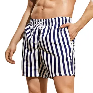 Summer Beach Shorts Plus Size Schwimm brett Kurze Bade bekleidung aus Polyester für Herren Hosen Herren Streifen Badehose für Herren Custom
