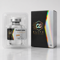 Boîte personnalisée en vinyle holographique de luxe VS-396 pour flacon unique de 3 ml et plateau en plastique, étiquettes et boîte étanches pour flacon de 3 ml de peptide