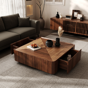 Nova giữa thế kỷ hiện đại Bàn <span class=keywords><strong>c</strong></span>à phê vuông Walnut phòng khách trung tâm bảng với 2 ngăn kéo lưu trữ Bàn gỗ rắn - Product Image 3