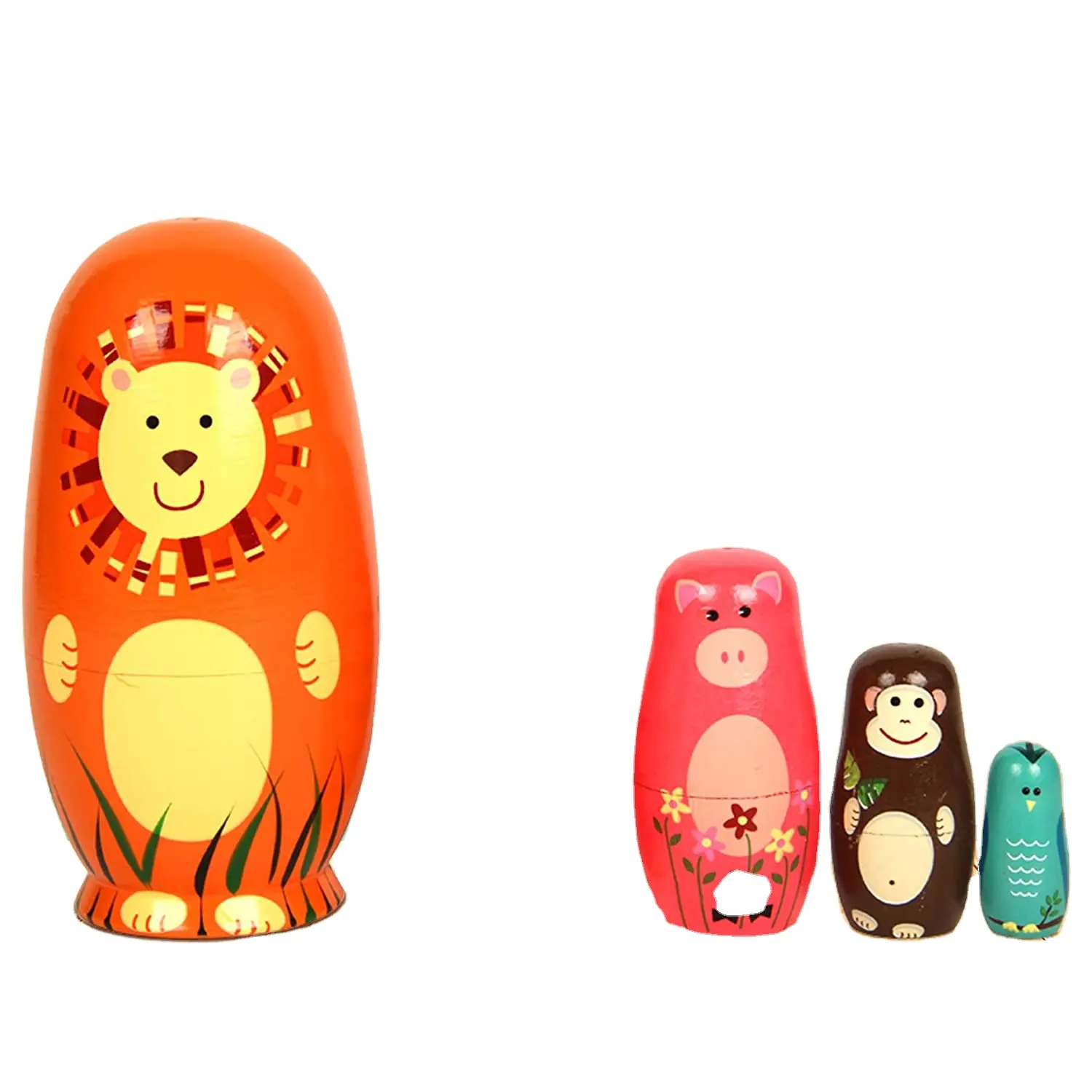 5 Stuks Lang Leuke Nesting Dolls Handgemaakte Houten Verschillende Patroon Kleine Items Matryoshkapop Dieren Patroon Speelgoed Gift