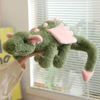 Peluche Dragon Vert Matcha Mignon, Jouet en Peluche Doux, Poupée Dragon avec Ailes Roses, Adorable et Câlinable, Unisexe, 50cm, Décoration d'Intérieur