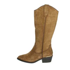 Bottines mi-mollet pour femme Carmela en daim camel à talon bas style western - Product Image 1