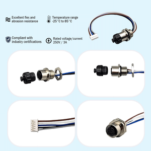 Adaptateur de connecteur femelle circulaire étanche M12 5 broches à montage sur panneau avec faisceau de câbles 26 AWG - Product Image 2