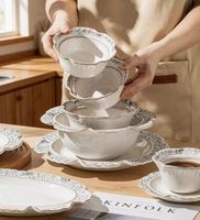 Service de table en céramique durable, style européen, motif végétal, forme citrouille, comprenant tasses, assiettes et bols à riz, avec glaçure Kiln Chang et sous-glaçure