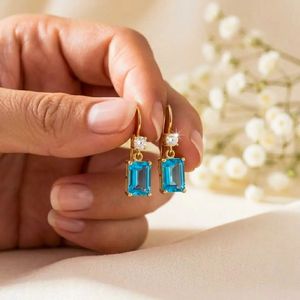 Light Blue Sky Topaz Rectangle Faceted Drop <b>Earrings</b> in 925 Sterling Silver or 18K <b>Gold</b> Filled Delicate <b>Dangle</b> Gemstone <b>Earrings</b> - Product Image 4