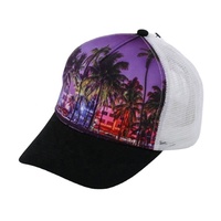 Gorras de camionero de 5 paneles con estampado de sublimación personalizado Gorras de béisbol de malla de nailon cerradas con cierre a presión