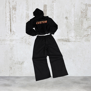 2 Piece Autumn Casual Crop Top Sweatpants Hoodies Set Wholesale Custom Logo Fashion Mens 100% <b>Wool</b> Knitted Digital Printing - Product Image 3
