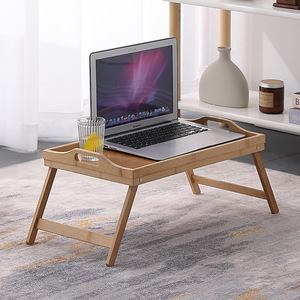 Mesa de noche de bambú, bandeja plegable portátil para ordenador portátil, para uso en la cama, color sólido - Product Image 3