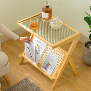 Glass Top Side <b>Table</b> With Magazine Rack For Living Room Coffee <b>Table</b> - Product Image 2
