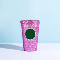 Gobelet personnalisé avec logo, écologique, en plastique, scintillant effet diamant, avec couvercle et paille, pour fêtes, 16/22oz, en gros