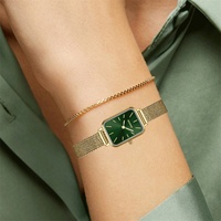 Montre-bracelet de luxe pour femme OEM ODM, cadran carré, bracelet en cuir minimaliste, acier inoxydable, quartz, étanche
