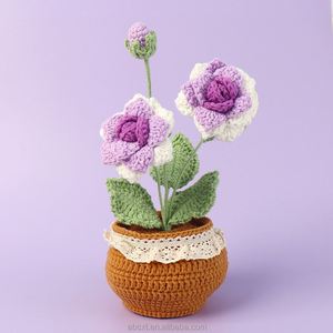 Flor de Rosa Tejida a Crochet con Hilo de Lana, Planta Artificial en Maceta, Decoración para el Hogar, Regalo para el Día de la Madre, Maestras, Graduación/Navidad - Product Image 5