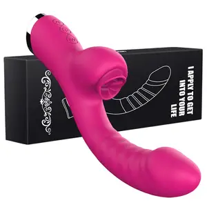 2 In 1 yalama dil vibratör kadınlar için klitoris stimülatörü g-spot güçlü Vibro yapay penis değnek kadın Clit enayi yetişkin seks oyuncakları