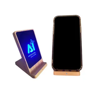 Wooden crafts 2 in1 Light-up Bamboo Wireless Charger Stand mobile phone holder novelty gifts