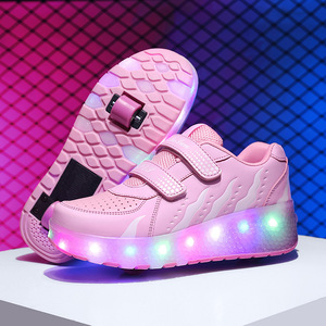 Kids' Rechargeable Led Light Up Roller Shoes Dual Wheel Black White Mesh Lining Size 27 43 - Product Image 5