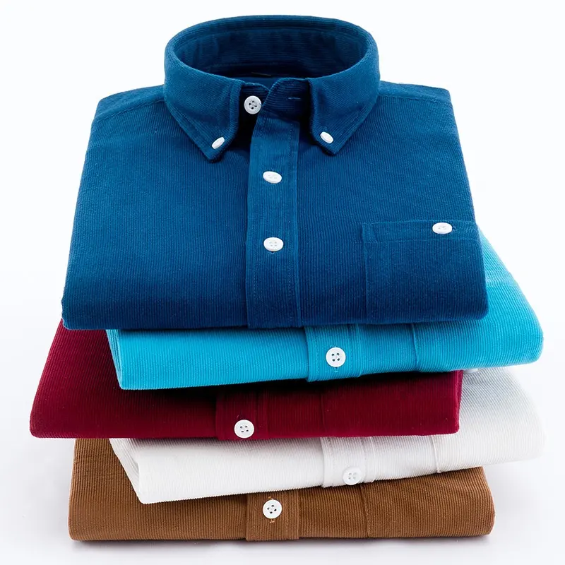 Camisas de pana de manga larga para hombre, ropa informal de Color sólido 100% poliéster, camisas formales de uso diario, precio barato para invierno, venta al por mayor