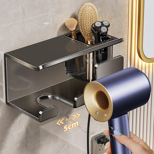 Soporte de Pared para Secador de Pelo, Color Gris Metálico, con Estante de Almacenamiento para Baño, Rectangular, Duradero, de 8-11.9 Pulgadas de Profundidad, en Ratán Azul - Product Image 4