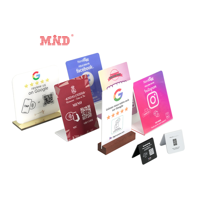 Custom Waterproof Acrylic Programmable NTAG 213 NTAG 215 NTAG 216 NFC Google Review Stand with QR Code