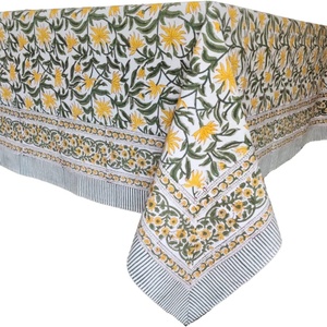 POSITANO màu xanh 100% bông hình chữ nhật mùa thu khăn trải bàn, handblock Hoa <span class=keywords><strong>Linen</strong></span> bảng vải cho nhà bếp bàn ăn/ - Product Image 5