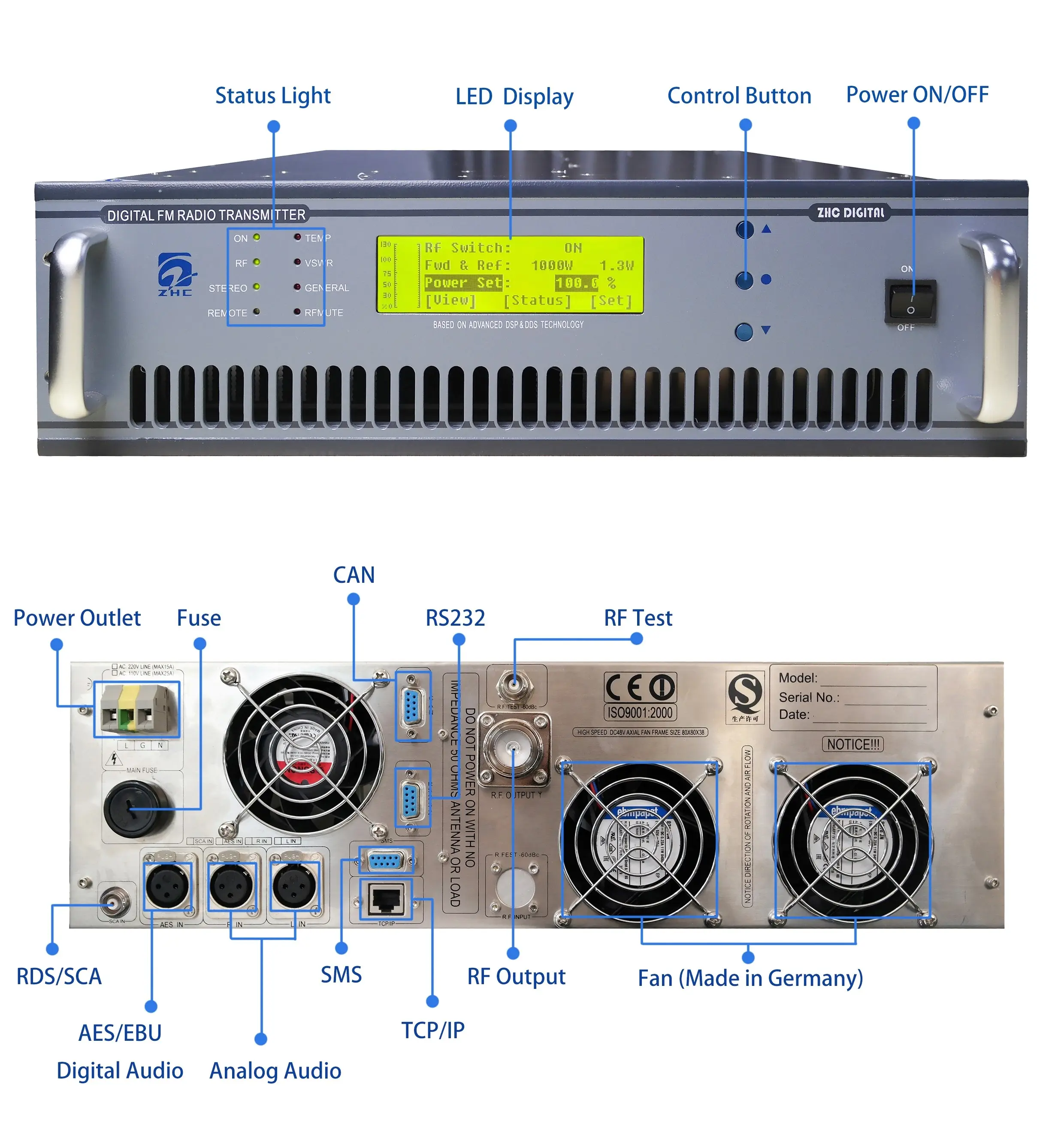 1KW Compact FM Transmitter FM Radio 7/16 oder 7/8 ZHC618F-1000W CN;ZHE 36KGS 730mm * 540mm * 220mm ZHC Ce
