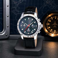 Montre-bracelet à quartz pour homme, mouvement multifonctionnel, boîtier en acier inoxydable, bracelet en cuir véritable de qualité supérieure