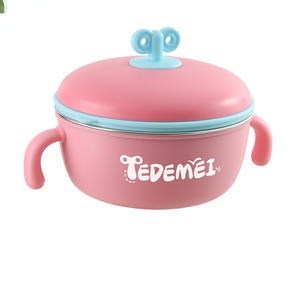 Tazón de comida para bebés Tedemei, tazón de fideos con aislamiento de acero inoxidable 304 con dibujos animados para niños de 2 a 4 años, verde, rosa, azul - Product Image 5