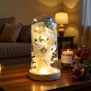 Lampe à sangle en forme de rose, fleur éternelle lumineuse, bouquet de savon parfumé sous cloche en verre, ornement pour la fête des Mères et la Saint-Valentin - Product Image 3