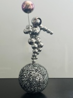 Trofeo de Astronauta con Mapa del Mundo Decorativo Moderno de Diseño Nuevo, de Acero Inoxidable Plateado y Pulido, para Regalo Empresarial