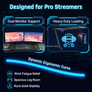 Heavy Duty Steel Frame Gaming Desk, Industrial Style <b>Computer</b> Table with Waterproof Surface, Gamer <b>Workstation</b> - Product Image 6