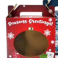 Boîte cadeau de Noël en carton ondulé rouge personnalisée avec poignée et fenêtre pour cadeaux de fêtes