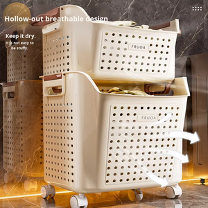 Custom Large Capacity <strong>Plastic</strong> <strong>Laundry</strong> <strong>Basket</strong> <strong>with</strong> <strong>Wheels</strong> Multifunction Movable Storage <strong>Basket</strong> For Bathroom Storage - Product Image 6