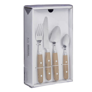 Ensemble de couverts Inox Menagere 24 pièces avec manche en rivet effet bois, cuillère, fourchette, couteau à steak, couverts en vrac, vente en gros - Product Image 3