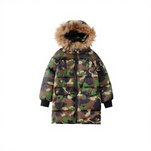 Manteau d'hiver pour enfants en polyester camouflage, rembourré, col en laine épaissi, fermeture éclair, capuche amovible, chaud et écologique - Product Image 1