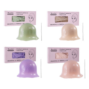 Silicone Highlighting Cap With <b>Crochet</b> <b>Hooks</b> For Hair Dyeing Home Salon Use Anti Slip Multi Color - Product Image 5