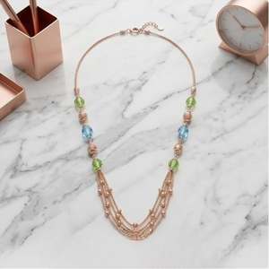 925 Silver Italian Mala Necklace Rose Gold Finish Green Blue Crystal Multi Layer Beads Wedding <b>Gift</b> Jewelry for Women - Product Image 2