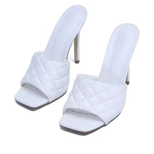 Zapatos de mujer con punta cuadrada a la moda personalizada con tacones Plum Pu cuero fino tacón de aguja alto tacones de fiesta para mujer - Product Image 6
