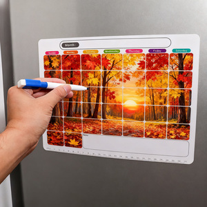 Calendrier magnétique publicitaire pour réfrigérateur, thème Forêt d'automne et <span class=keywords><strong>Coucher</strong></span> de soleil, planificateur mensuel pour la décoration intérieure - Product Image 1