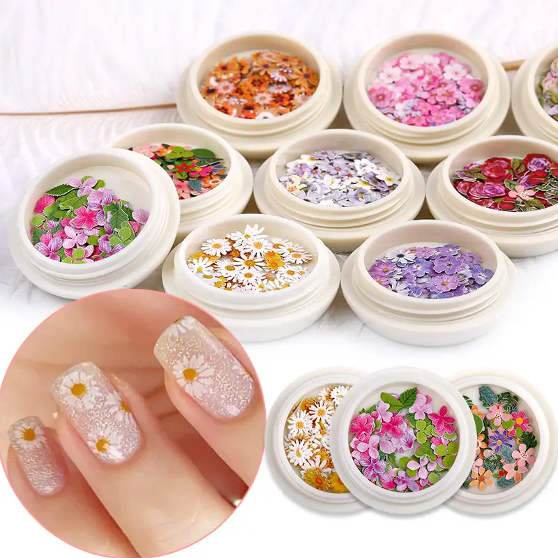 2022 ins hot Mixed Color Nail Art Decoration Accessories 3D Wood Pulp Chips DIY Daisy Rose Flower Letters Nail Stickers