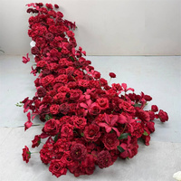 Centre de table de mariage de luxe C-694, chemin de table fleuri, rose rouge en soie, fleur artificielle, taille moyenne, pour fête de mariage
