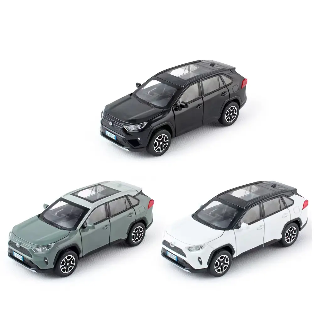 Doublehorse mainan mobil simulasi Toyota RAV4 1:32 Pullback optik Acousto untuk anak ulang tahun Model mobil logam untuk anak laki-laki