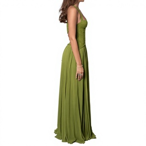 Nuevo Vestido Largo de Gasa con Cuello Halter y Corsé, Plisado, con Cordones en la Espalda, Elegante, para Fiestas y Eventos Nocturnos, para Mujer - Product Image 4